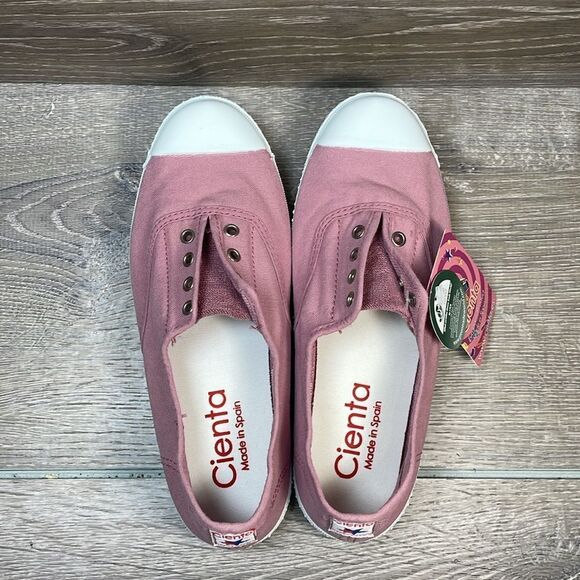 NEW Cienta Pink Canvas Big Girl Sz 4 Slip On Elastic Cap Toe No Lace Sneakers - Picture 5 of 11